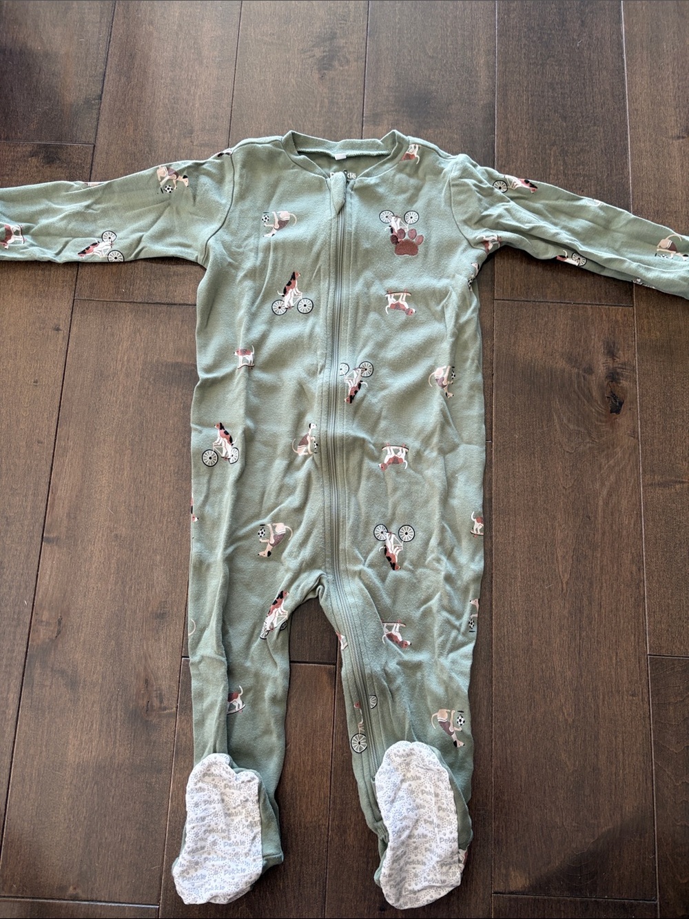 Kids Sage Green Bicycle Print Footed Pajamas